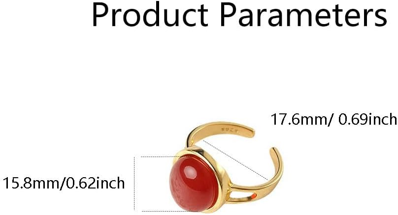Dtja Vintage Red Stone Gold Plated Statement Adjustable Ring for Women Oval Round Birthstone Expandable Open Wrap Finger Rings Retro Birthday Anniversary Jewelry Gift Size 6-9 - Image 6