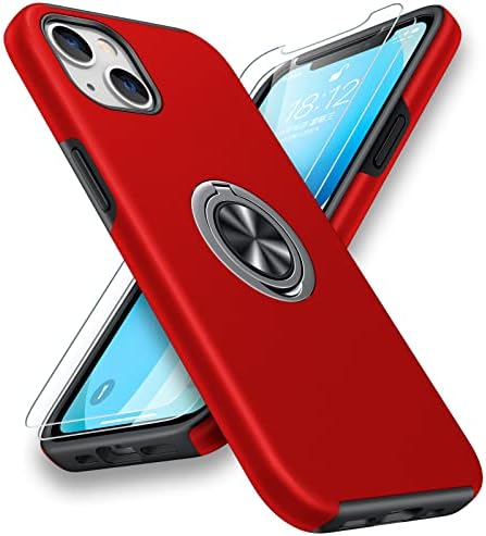 AOUIA Case for iPhone 14/13 with 2 Pack Tempered Glass Screen Protector, Case with 360° Ring Stand, Multi-Layer Protective Case, Shockproof Cover for iPhone 14/13,Blue