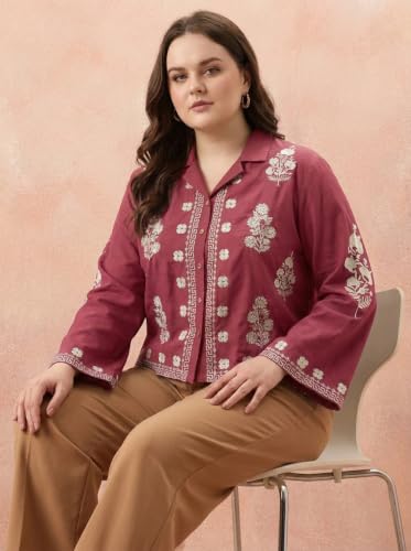 Image of Bee M Pee Designer Women's Embroidered Korean Crop Shirt | Full Bell Sleeves Western Tops for Woman Stylish | Oversized Formal /Casual /Office Wear Cotton Shirts Top for Women
