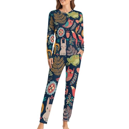 Pyjama femme contre le froid avec t-shirt manches longues et pantalon renard