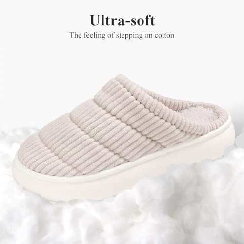 NineCiFun Womens House Shoes Warm Memory Foam Slippers for Women Indoor Soft Fleece Lined Womens Slippers Beige,13-144
