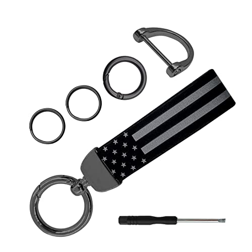 RBOKO American Flag Car Keychain Accessories with Zinc Alloy Suit, Universal Key Fob Keychain Leather for Men and Women (Black)