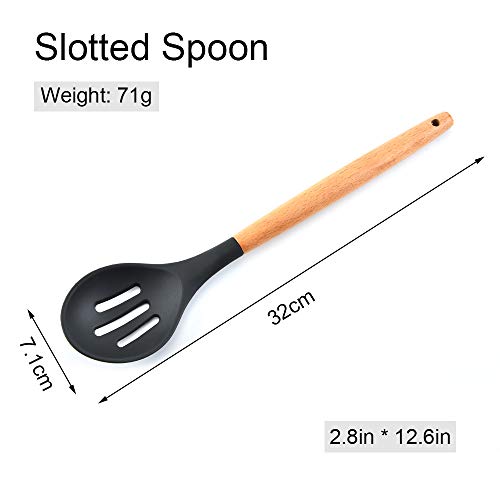 KKmoon Conjunto de utensílios de cozinha de silicone 11 unidades com cabo de madeira de faia resiste