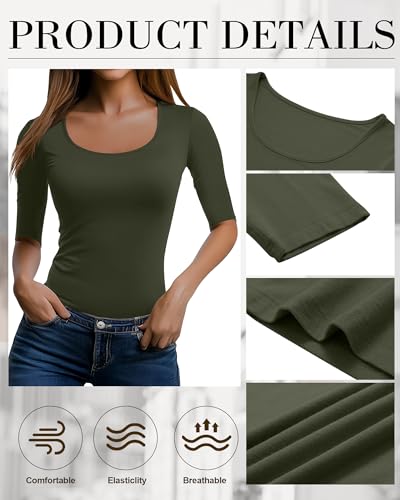 Neer 3 Pack Women's Scoop Neck Stretchy Tops Cotton Half Sleeve Slim Fitted T-Shirts Tight Casual Basic Summer Tees3