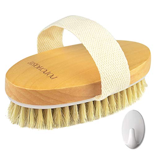 Dry Brushing Body Brush, POPCHOSE Natural Bristle Dry Skin Exfoliating Brush Body Scrub