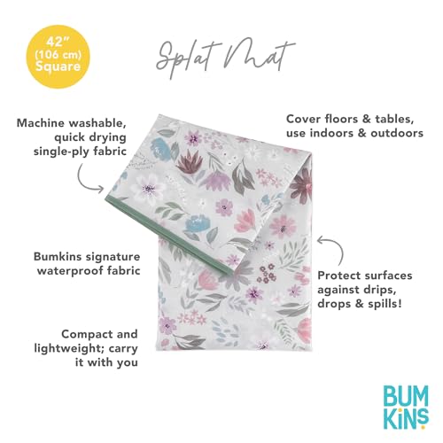 Bumkins Baby Splat Mat for Under High Chair, Babies Toddlers Eating Mess Mat, Waterproof Reusable Cloth for Arts and Crafts, Playtime Mat for Kids, Floors or Tables, Fabric 42inx42in, Floral Gray by Bumkins - Image 5