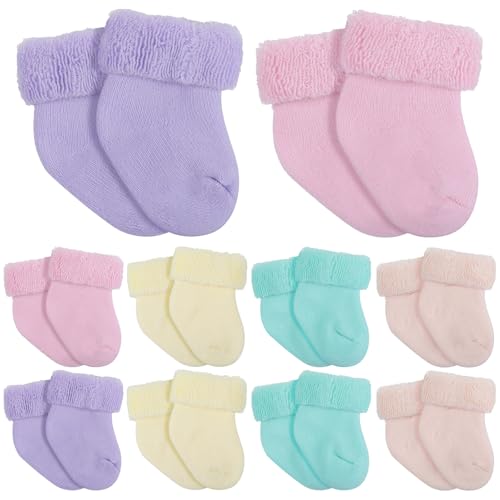 Image of Twistover 10 Pairs Preemie Baby Terry Cotton Turn Cuff Socks for Newborn Girls Boys - Nicu