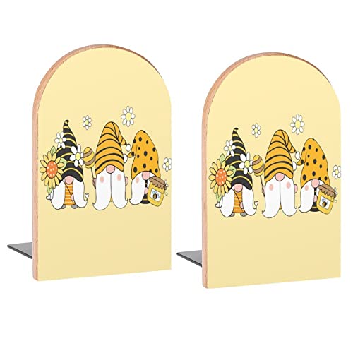 Cute Sunflower Bee Gnomes Book Ends Decorative Wood Bookends For Shelves Kids Room Desk Home Office Book Stoppers For Magazines,Books, Dvds, 1 Pair/2 Pieces(5X3.1 In) #TOP20