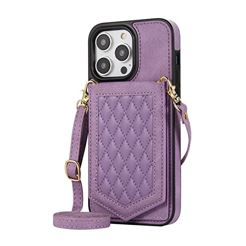 Coque iPhone 14 Pro portefeuille en cuir avec miroir et bandoulière pour vos sorties