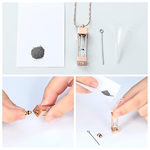 Imrsanl Glass Hourglass Cremation Jewelry Container Vial Urn Necklace Pendant Stainless Steel Cylinder Bottle Memorial Cremation Keepsake Jewelry For Women/Men (Rose Gold) #TOP3