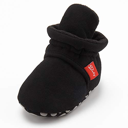 Akingio Baby Boys Girls Booties Non Skid Soft Sock Cotton Boots Infant Slippers Newborn First Walker Crib Shoes Black 13Cm #TOP4