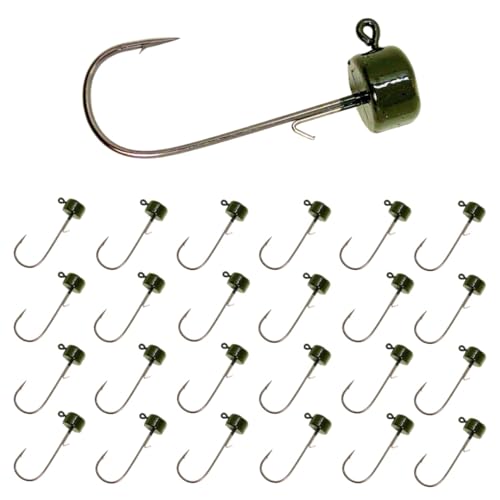 Reaction Tackle Mushroom Jig Heads for Ned Rig Finesse Bass Fishing Stand-Up Design with Standard and EWG Hook Options - 1/8 Oz Green Pumpkin (25-Pack)