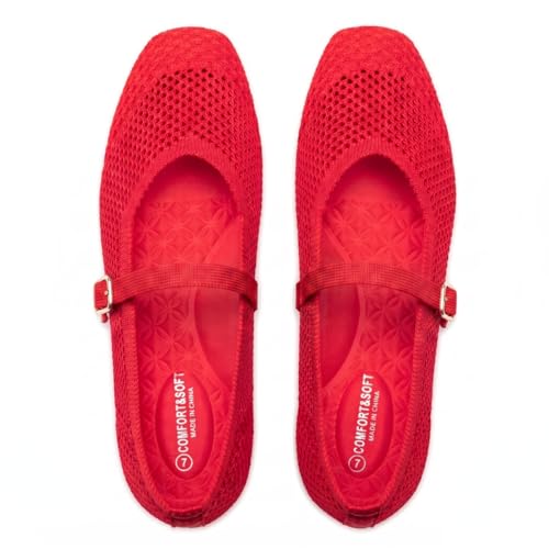 Image of Frank Mully Womens Casual Flat Shoes Square Toe Shoes Knitted Mesh Flat Comfort Work Flat Shoes for Daily Washable