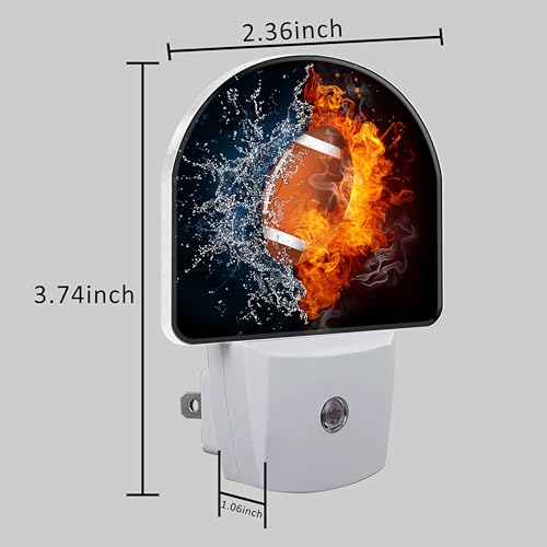 Image of Ice and Fire Football Night Light for Kids, LED Night Light Plug into Wall with Dusk to Dawn Sensor for Girls Boys Women Men Room Decor, Hallway, Kitchen, Bathroom, Nursery, Stairs