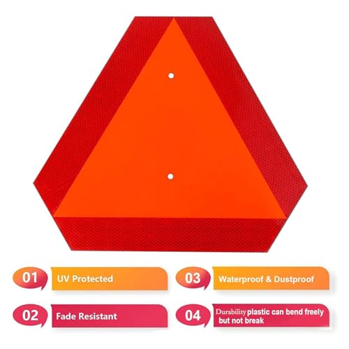 Image of Reflective Slow Moving Vehicle Sign,Slow Moving Vehicle Triangle - 14 inchx16 inch 80 Mil thick Engineering Grade Plastic SMV Sign for Tractor,Golf Cart,Farm Equipment, UTV, Easy Installation