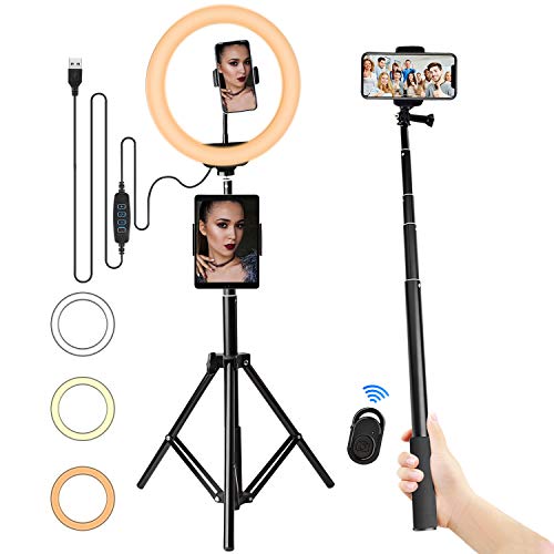 Anillo de luz para selfie, 10 pulgadas, con trípode, juego de luces LED Hotchy, regulable, 3200-5600 K, para selfies, maquillaje, Live Stream, YouTube Video
