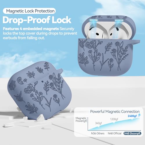 Image of for Airpods 4 Case with Magnetic Lid, Ekoonpft Flower Engraved Cases for Apple AirPods 4th Generation 2024, Soft Silicone Cover for Women Girly with Cleaning Kit & Keychain, Shockproof