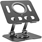 Yonality Tablet Ständer, Verstellbarer Tablet Ständer aus Metall, 360 Grad Drehbar, Faltbarer Tablet Halter, Magnetisches kabelloses Ladedesign, Schreibtisch Zubehör, Kompatibel mit iPad Air/Mini