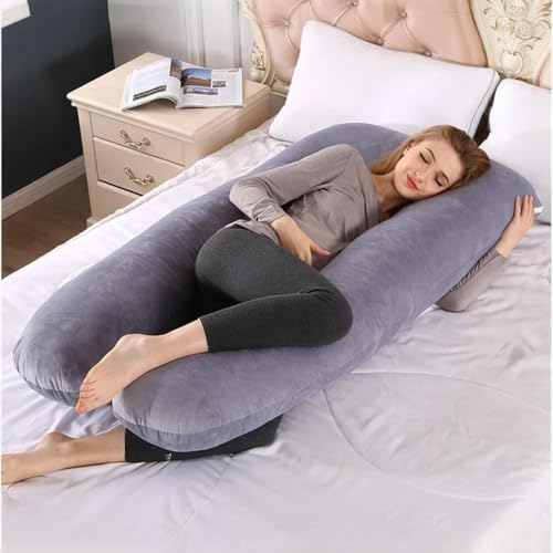 Mi Ko Mi Ka Almohadas De Embarazo para Dormir, Almohada De Cuerpo Completo, Grande En Forma De U Almohada De Cuerpo Completo, Almohada Ultra Suave con Funda Extraíble (Gris)