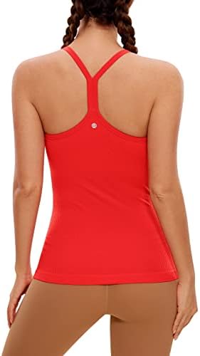 CRZ YOGA Seamless Workout Tank Tops for Women Racerback Athletic Camisole Sports Shirts with Built in Bra Dark Red Medium
