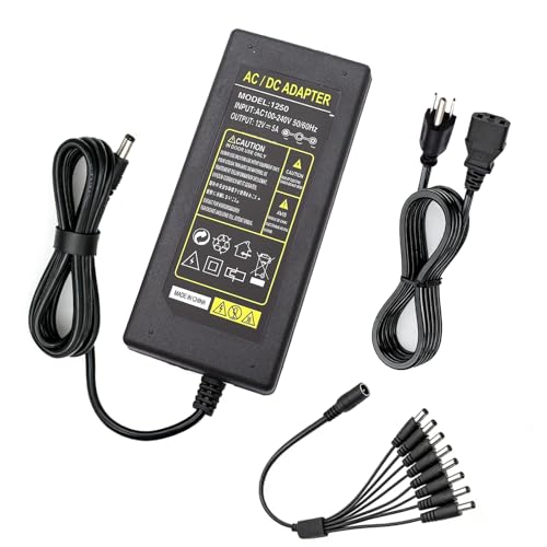 Tnuocke 3-Prong Security Camera Power Adapter,12V 5A 100V-240V Camera Power