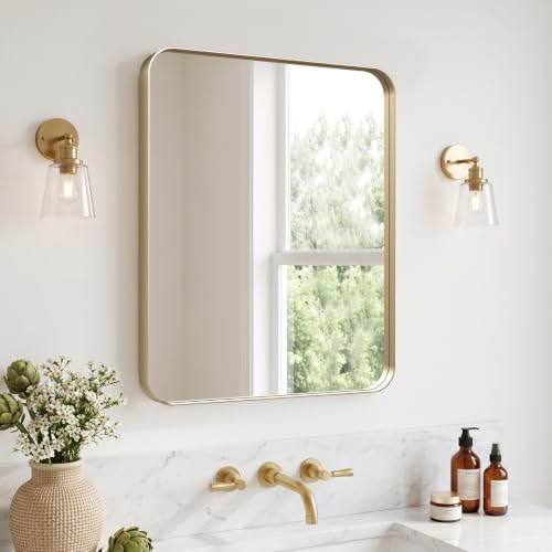 Image of Kosmonia 20x16 Inch Bathroom Vanity Mirror Brushed Champagne Gold