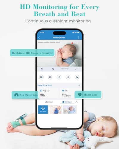 Babytone Baby Monitor- Smart Sleep Sock & HD Camera, Track Heart Rate & Average Oxygen Level, Cry/Motion Detect, Two-Way Audio and 1080P Night Vision 2.4G Baby Monitor with APP - Image 3