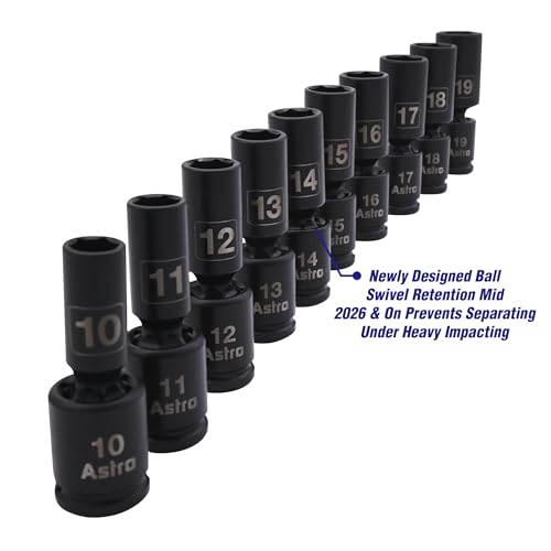 Image of Astro Tools 78344M 10pc 3 /8 inch Drive Mid-Length Pinless Universal Impact Sockets - Metric