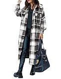 SKIKYAN Women Fall Flannel Plaid Shacket Jacket Oversized Button Down Long Shirt Jacket (Black, Large)