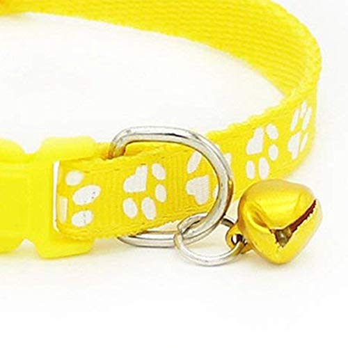 Image of Footprint Cat Collar with Bell Basic Dog Cat Collar I Buckle Adjustable Polyester Cat Dog Collar I with Bell 10 MM (Yellow Color)