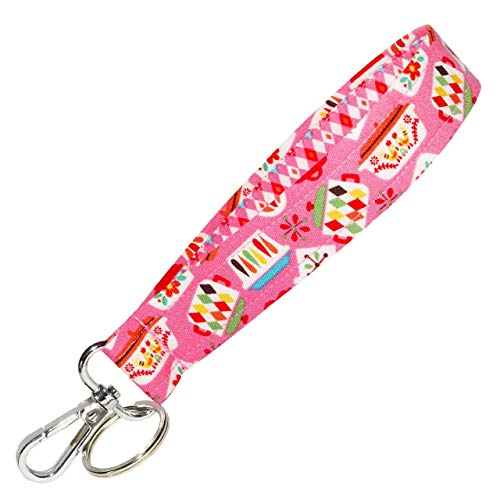 Pink Key Fob Strap - Pyrex Print Keychain - Pink Vintage Kitchen Gift - 1 x 6 Inch Loop - Cute Purse or Wallet Strap - Handmade by Green Acorn Kitchen