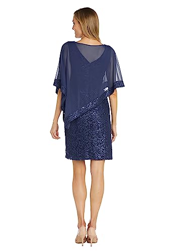 Image of R&M Richards Women's Knee-Length Glitter Sequin Lace Dress W /Sheer Asymmetric Poncho Overlay | Evening Cocktail Attire