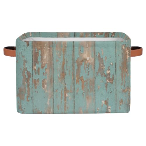 Drekrid Contenedores de almacenamiento grandes, con tablones de madera turquesa, plegables, rectangulares, cestas organizadoras para juguetes, ropa sucia, guardería, dormitorio, baño, decoración del