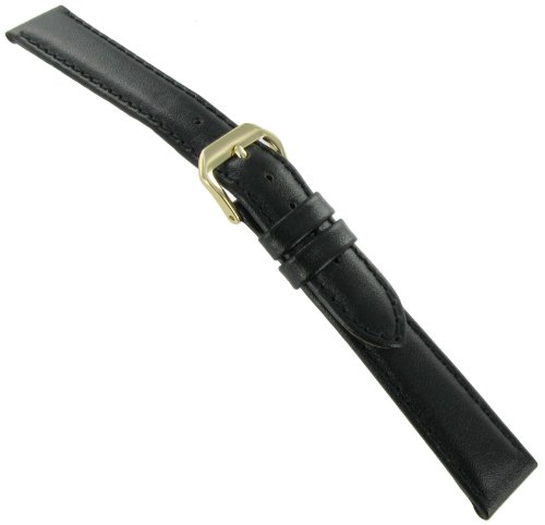 14mm Kreisler Black Genuine Padded Calf Leather Ladies Watch Band Long