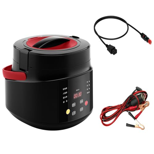 Car Mini Rice Cooker, Rice Cooker with Steamer Basket, 2 Litre Automatic Rice Steamer, (5 Cups/2 Litres), For 2-5 Servings, Six Cooking Functions, 12 Volt-100 Watt/24 Volt-180 Watt Keep Warm Function,