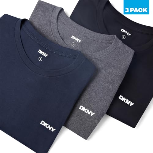 DKNY Hombres Camiseta de Manga Larga Azul Marino/Gris Oscuro/Negro Paquete de 3 Grande