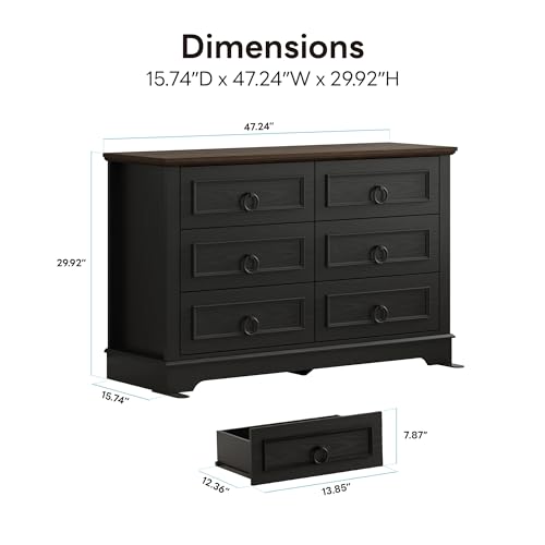 image for LIKIMIO Black Dresser for Bedroom, Wood Double Dressers & Chests of Dr