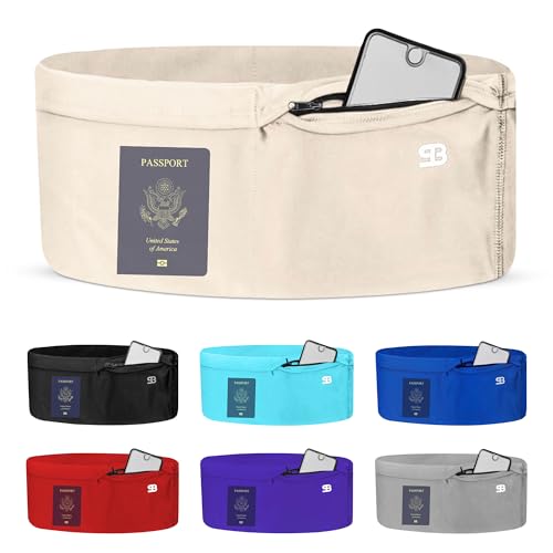 StashBandz No-Bounce Running Belt for Women & Men Phone Holder Fits All Phones 4-Pocket Slim Fanny Pack with Zipper Travel Money Belt Waist Pack for Running & Workout Ivory X-Large