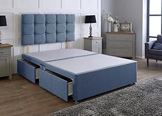 Comfy Deluxe LTD Linen Divan Bed Base With Matching Cube Headboard | Divan Bed Frame | Bed Base | Premium Linen (Grey, 5.0FT King Size 4 Drawer)