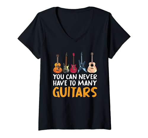 Womens Funny Guitarist Acoustic Guitar Musician Electric Guitar V-Neck T-Shirt, Black