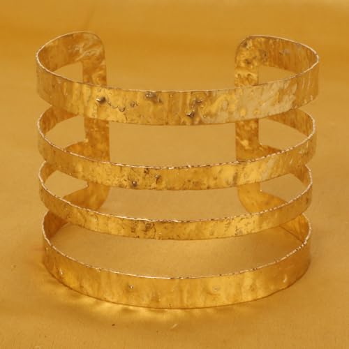 Image of Touchstone Indian Bollywood Desire Brass Base Exotic Workmanship Free Size Cuff Bracelet in Antique Gold Or White Or Copper Tone for Women.