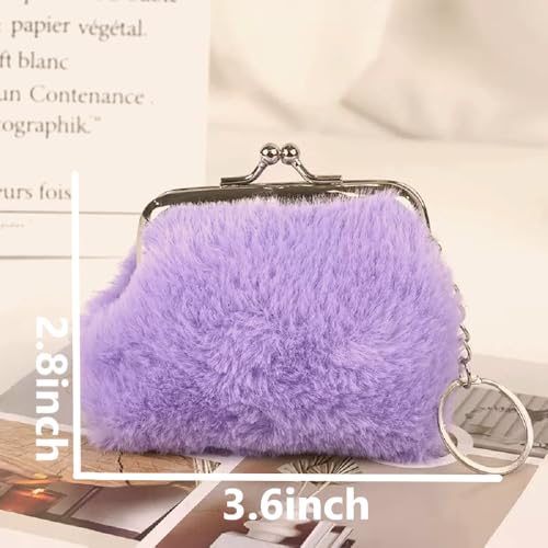 Purple Furry Coin Purse- Mini Clasp Pouch Key Bags Money Bag/Wallet, Downy Bag Gifts for Girls Kids Purses Wallets Party Favors(Purple)3