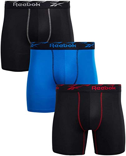 Reebok Men s Underwear - Performance Microfiber Boxer Briefs (3 Pack), Size MEDIUM, Black Blue