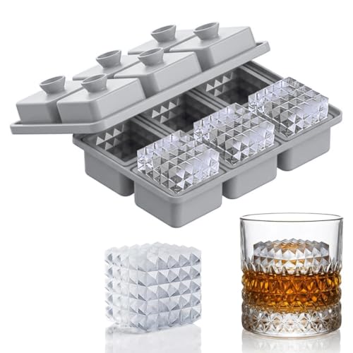 Image of Premium Combo of Large 3D Crystal Square Ice Cube Tray & Football Shaped Silicone Molds for Chilling Drinks, Chocolates, Juice, Jelly and Many More. Pack of 2 (Gray)