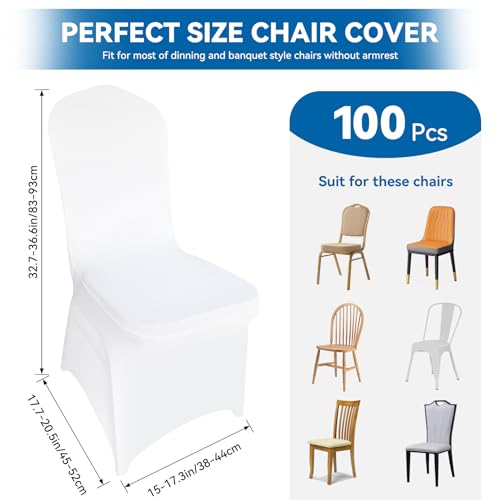 Lgjiaojiao 100 Pieces White Chair Covers - Versatile Stretch Polyester Spandex Dining Chair Slipcovers For Dining thumb #1