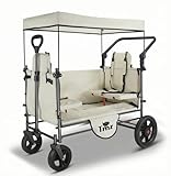 TMZ Collapsible Wagon Cart with Side-Opening Seat Conversion Design, Foldable Utility Wagon with 2 Seats, Heavy Duty Wagon 265 lbs Load Capacity (Beige)