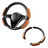 XINLIYA 3PCS/Set Car Steering Wheel Cover, Segmented Butterfly Leather Vehicle Steering Wheel Protector, Anti-Slip Automotive Interior Protection, Universal for SUV, Van, Truck(Cayenne Orange)