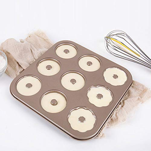 DricRoda 9 Cavity Donut Baking Pan, Non-Stick Donut Baking Tray, Doughnut Maker, Carbon Steel Bagels Mold, Donut Cake Pan for Cake Biscuit Baking (9 - Cavity)