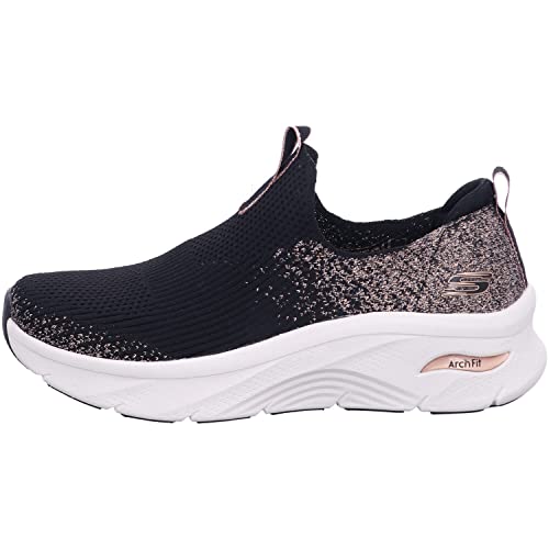 Skechers Women's Sneaker Slipper, Black Knit Rose Gold Trim, 11