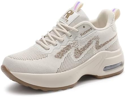 GSLMOLN Women’s Fashion Chunky Sneakers Lace-up Athletic Casual Mesh Knit Comfortable Breathable Walking Shoes 8 CM Height Increased Air Cushion Non Slip